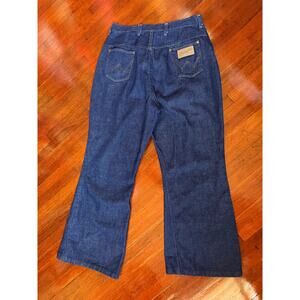 Vintage 70’s Wrangler High Waisted Flare Dark Wash Denim Jeans Med Large 31X26